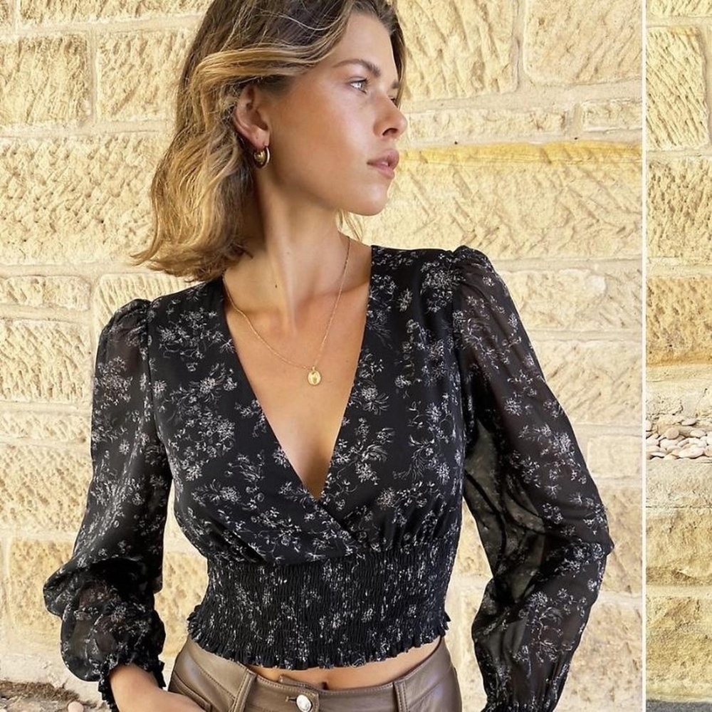 Wilfred Black Floral Blouse Size M